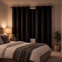 Luxury Dark Grey Silk-Like Blackout Curtains, High Shading & Thermal Insulation for Bedroom & Living Room