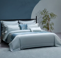 Luxury High-Thread-Count Solid Sateen 4-PieceBedding Set, Minimalist New Chinese Style Cotton Bed Linen