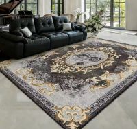 European Luxury Golden Floral Medallion Area Rug