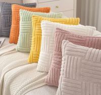 Vertical Strip Textured Plush Pillow Cover