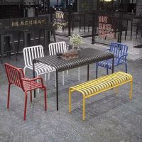 Strip Metal Outdoor Dining Table Bench