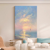 Cream Style Living Room Decorative Painting, Seaside Scenery Textured Wall Mural, Modern Minimalist Floor Hanging Art for Sofa Background Wall