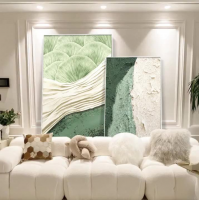 Modern Floor Oil Painting, Premium Texture Green Wall Art, Nordic Style Textured Decorative Painting for Living Room Sofa Background