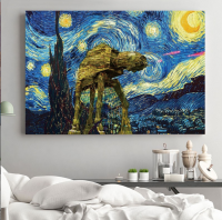 Original Factory Classic Van Gogh Starry Night Oil Painting, Abstract Classical Scenery Canvas Prints, Wall Art for Entryway Living Room