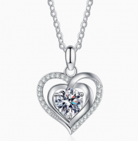 S925 Silver Ocean Heart Necklace, Minimalist Luxury Double Heart Pendant Collarbone Chain for Women, Holiday Gift Jewelry