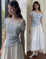 Irregular Off-shoulder Lace Trim Blouse