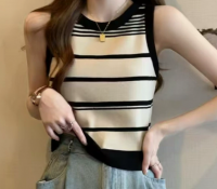 Women's Black Striped Knit