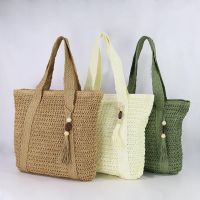 Boho Handmade Straw Beach Tote with Tassel