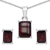 4.25CTW Genuine Garnet .925 Sterling Silver Pendant Set