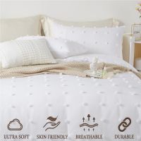3PCS STUAA White Comforter Pom Pom Washable Ultra Soft All Season Down Alternative Comforter