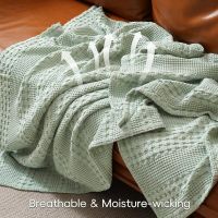 Cotton Waffle Weave Blanket Soft Lightweight Breathable Cozy Summer Blankets for Bed Luxury Woven Bedding Wearable Blanket