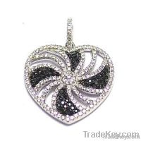 Unique Rhodium Plated Jewelry Pendant with white and black cz stones
