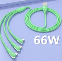 66W Elbow Liquid Silicone Quick Charge 3-in-1 Data Cable Lengthened by 1.8 meters for Apple Android Type-c