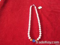 9-10MM WHITE FRESHWATER GENUINE PEARL NECKLACE WITH 3 ARTIFICIAL OPALS