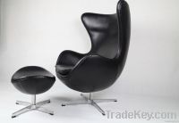 Egg chair in black genuine leather