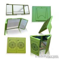 Door shaped plastic square cosmetic mirror with 3 sides