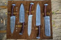 Hand forged Damascus steel kitchen knife Chef set cooking knife Japanese knife with Leather Roll kit