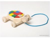 Wooden toy - pull along Turtle toy with a shipment of blocks