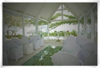 wedding party tent with grass wimdow