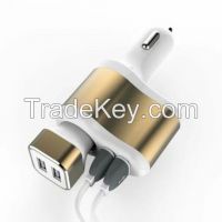 Wholesale 3 in 1 USB car charger, dual usb car charger with cigarette socket