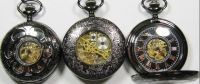 All Black Hollow Roman Dial Mechanical Pocket Watch Fob