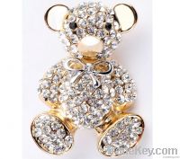 rhinestone bear brooch gold