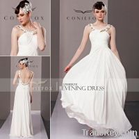 Coniefox White Round Neck With Open Back Dresses Evening Gown 81236