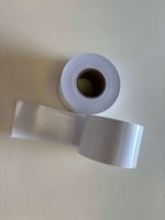 The linerless adhesive stickers suitable for care labels and brand labels on some garments and bags.