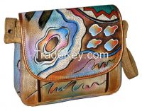 Hand Painted Leather Organizer Handbag Shoulder Bag