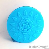 silicone coin purse with zipper and vivid embossed rose poping out