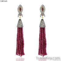 18k Gold Gemstone Ruby Tassels Earring Jewelry