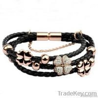 Trendy rose gold plated wrap leather bracelet