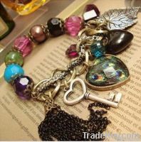 Fashion Alloy beads chain heart pendant bracelet, jewelry set hot sale