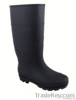 black pvc rain boots with steel toe and midsole