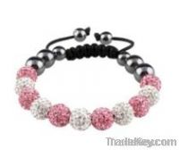Crystal Beads Bracelet White Pink 10mm