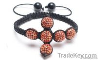 Cross Beaded Woven Cuff Bracelet With Crystal Beads 10mm