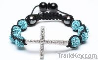 Blue Shadow Crystal Alloy Beaded Cuff Bracelets 10mm