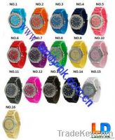 Geneva Silicone Crystal Accented Bezel Watches for Ladies and Mens