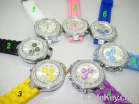 Luxury Women Geneva Silicone Rhinestone Wrist Watches, Logo can be Made