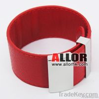 Red genuine leather bracelet with stainless steel buckle