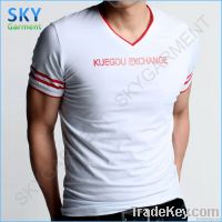 V Neck Short Sleeve Contrast Cotton T-Shirt for Men