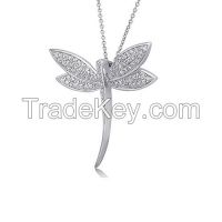 Hot sale silver butterfly pendant necklace with CZ