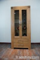 solid oak showcase cabinet with drawer