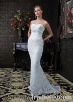 2013 New Sexy Strapless Beaded Lace Train White Mermaid Dresses