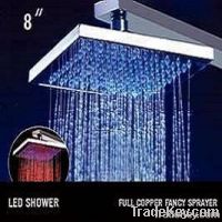 8" RGB color brass rainfall led shower head, water saving