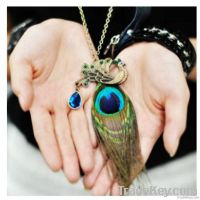 ^13026 fashion feather pendant necklace jewelry women accessories