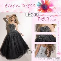 Scattered Sequined Black Organza Evening Dress Floor Length LE209