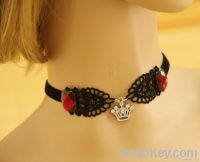 Hot Style Nice Black Lace+resin Diamond Women Necklace