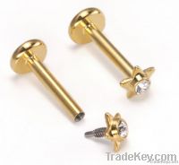 Gold Plated CZ Star Labret Internally Threaded