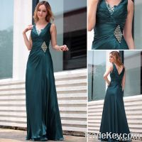 DORISQUEEN(DORIS)Dark green off shoulder ruffle v-neck evening gown